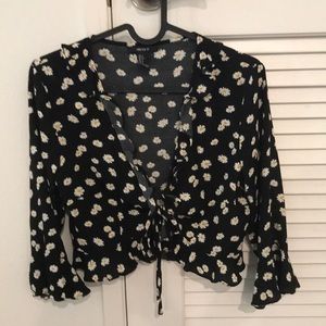 Floral print tie up shirt